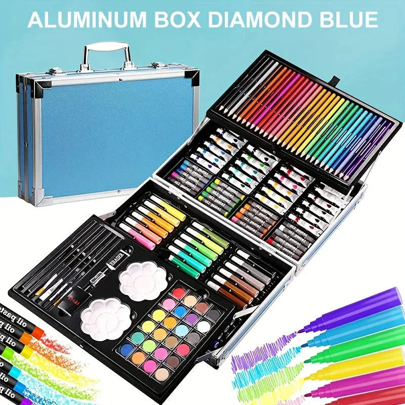 Art Supplies, 145 Pack Painting Drawing Art Kit , Deluxe Double Layers Art Set Crafts, Colored Pencils, Oil Pastels, Watercolor