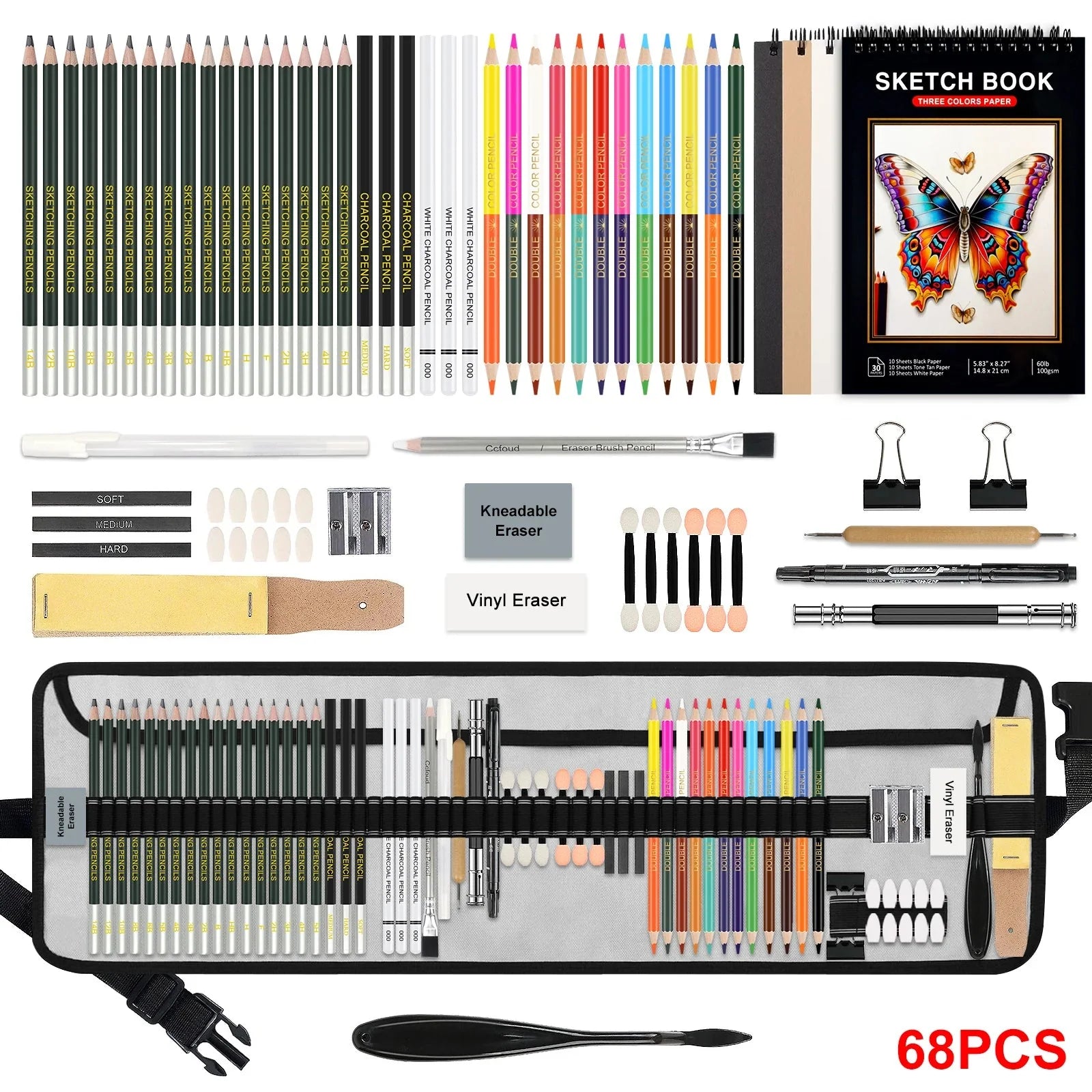 42/46/60/68/72/146pcs Drawing Supplies Sketching Set,Art Kit include Drawing & Colored Pencils.Pro Art Sketch Supplies