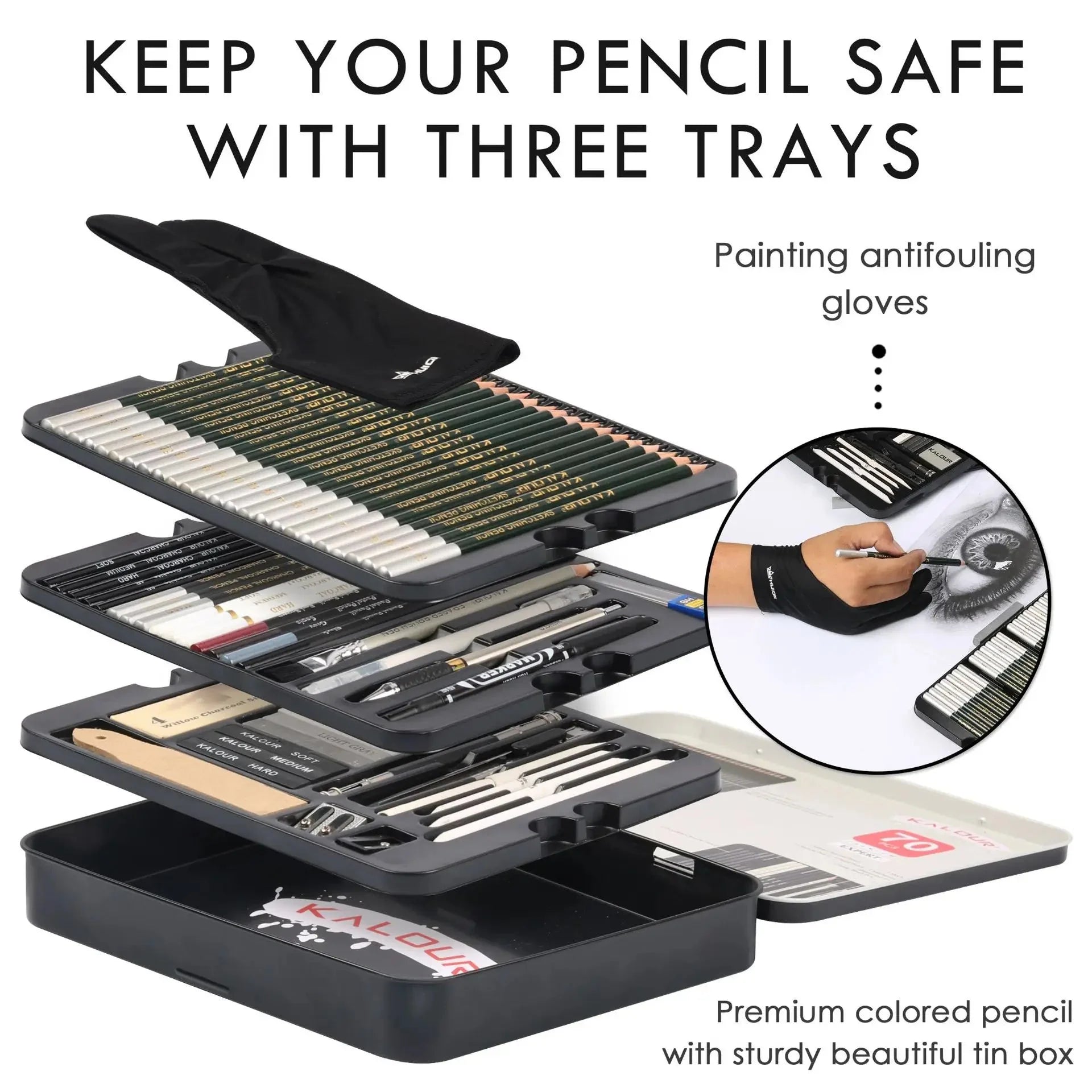 Drawing Set, 70-Pack Sketching Kit, Art Supplies with A Sketch Pad ,Colored, Graphite, Charcoal, Watercolor, Metallic Pencils