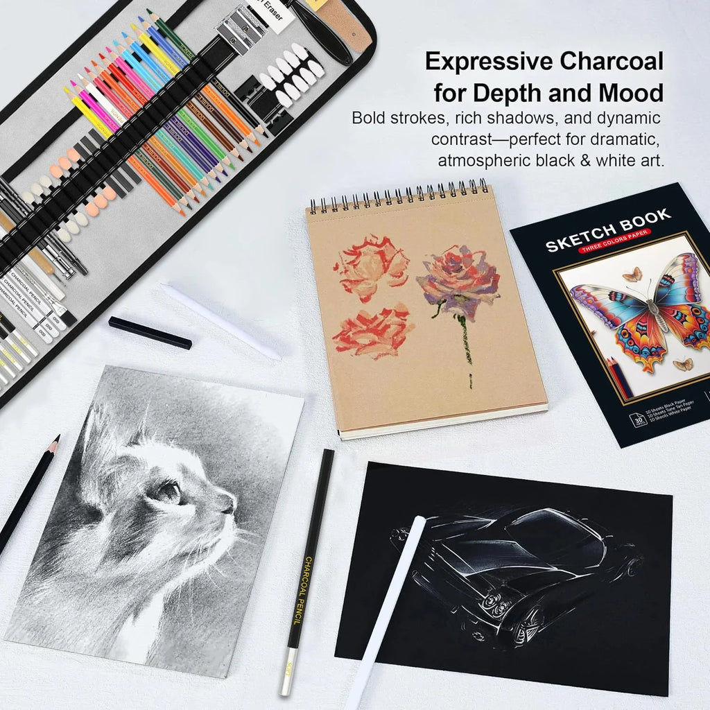 42/46/60/68/72/146pcs Drawing Supplies Sketching Set,Art Kit include Drawing & Colored Pencils.Pro Art Sketch Supplies