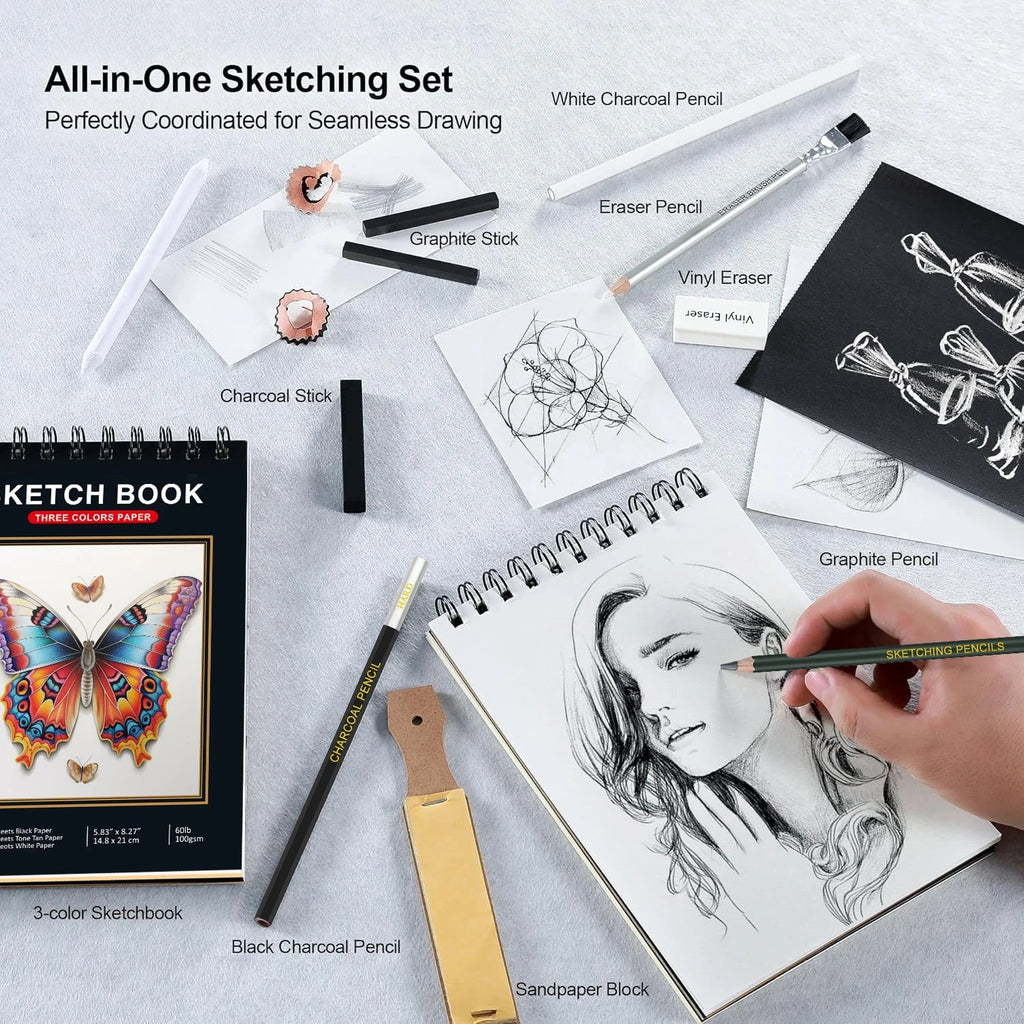 42/46/60/68/72/146pcs Drawing Supplies Sketching Set,Art Kit include Drawing & Colored Pencils.Pro Art Sketch Supplies