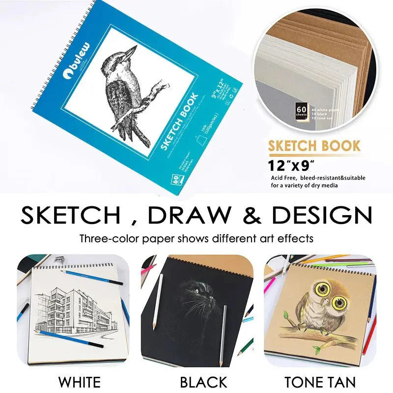 Bview Art 50 Pack Drawing Sketching Supplies Set Sketch Kit with Sketchbook Graphite Charcoal Pastel Pencil