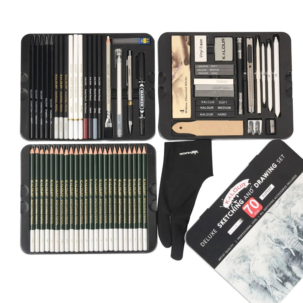 Drawing Set, 70-Pack Sketching Kit, Art Supplies with A Sketch Pad ,Colored, Graphite, Charcoal, Watercolor, Metallic Pencils