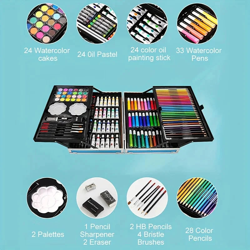 Art Supplies, 145 Pack Painting Drawing Art Kit , Deluxe Double Layers Art Set Crafts, Colored Pencils, Oil Pastels, Watercolor