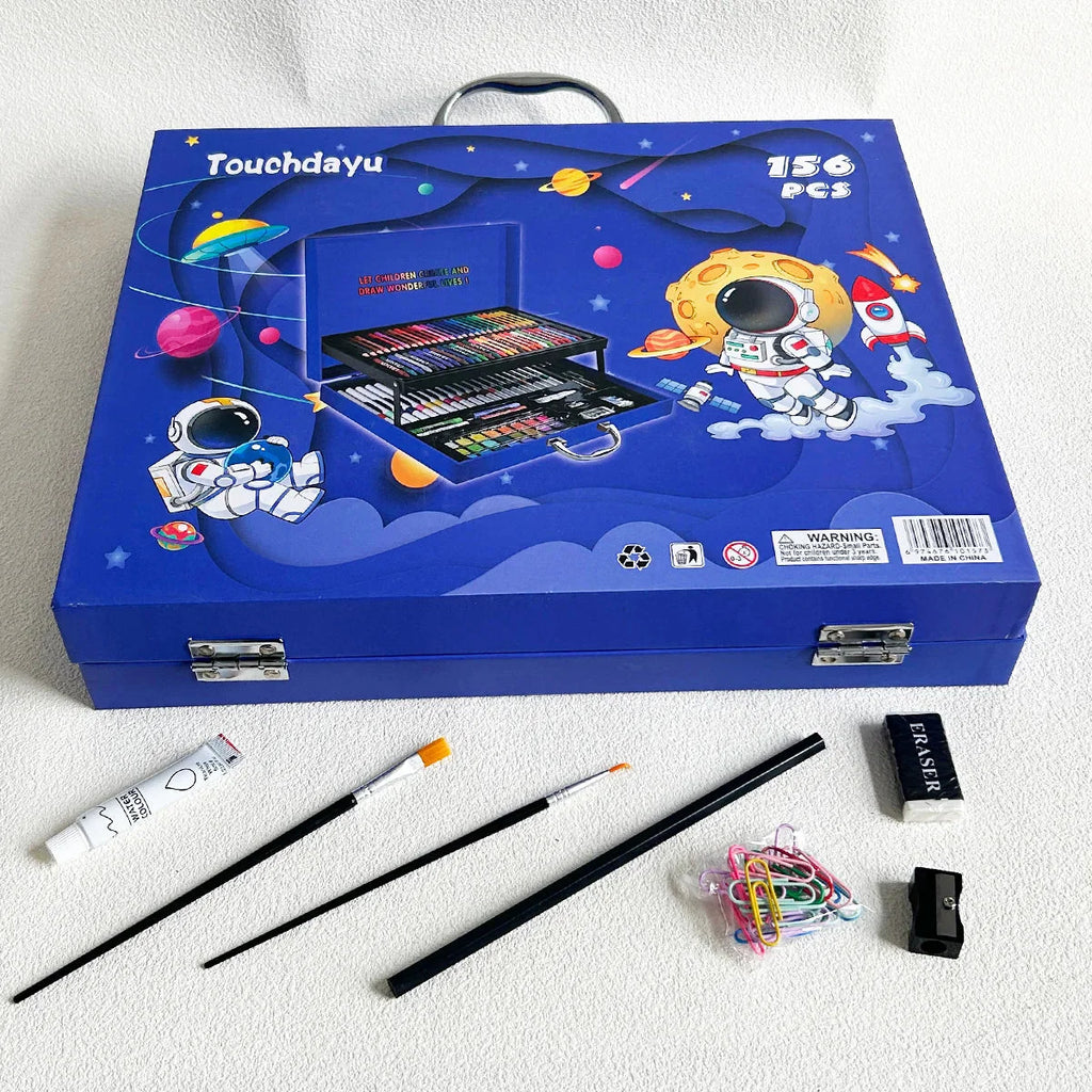 Cartoon Art Supplies,156 Pack Painting Drawing Art Kit ,Deluxe Double Layers Art Set Tool,Colored Pencils,Oil Pastels,Watercolor