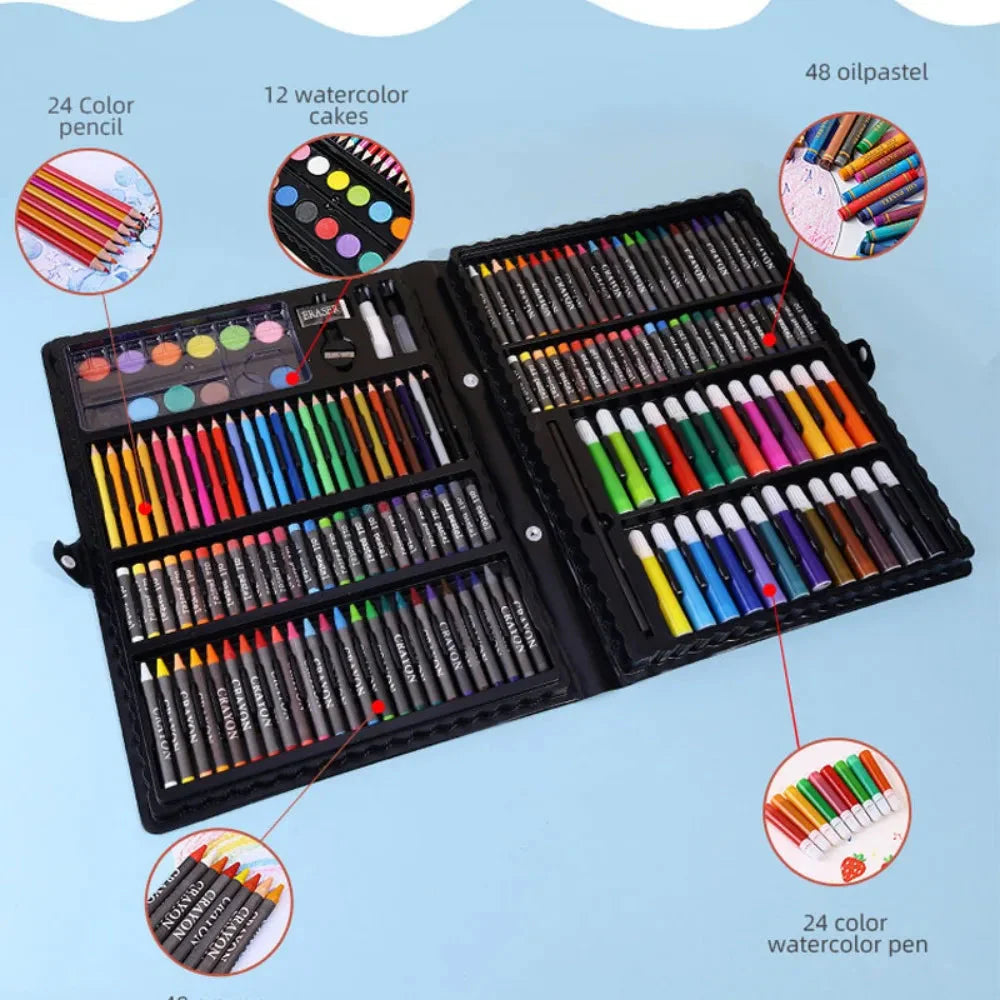 168pcs Office School Supplies Art drawing Set Oil Pastels Watercolor Markers Kids Painting Kit for Children Students School Gift