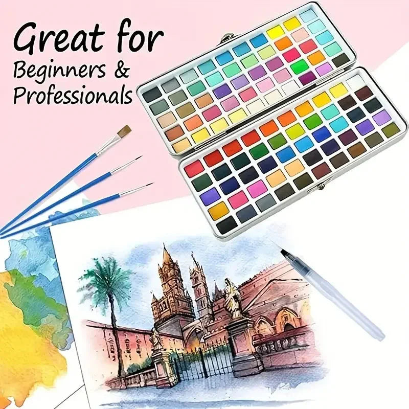 Watercolor Paint with Brushes, Professional Palette,Vibrant Travel Art Kit for Adults and Artists, Watercolor Painting Supplies