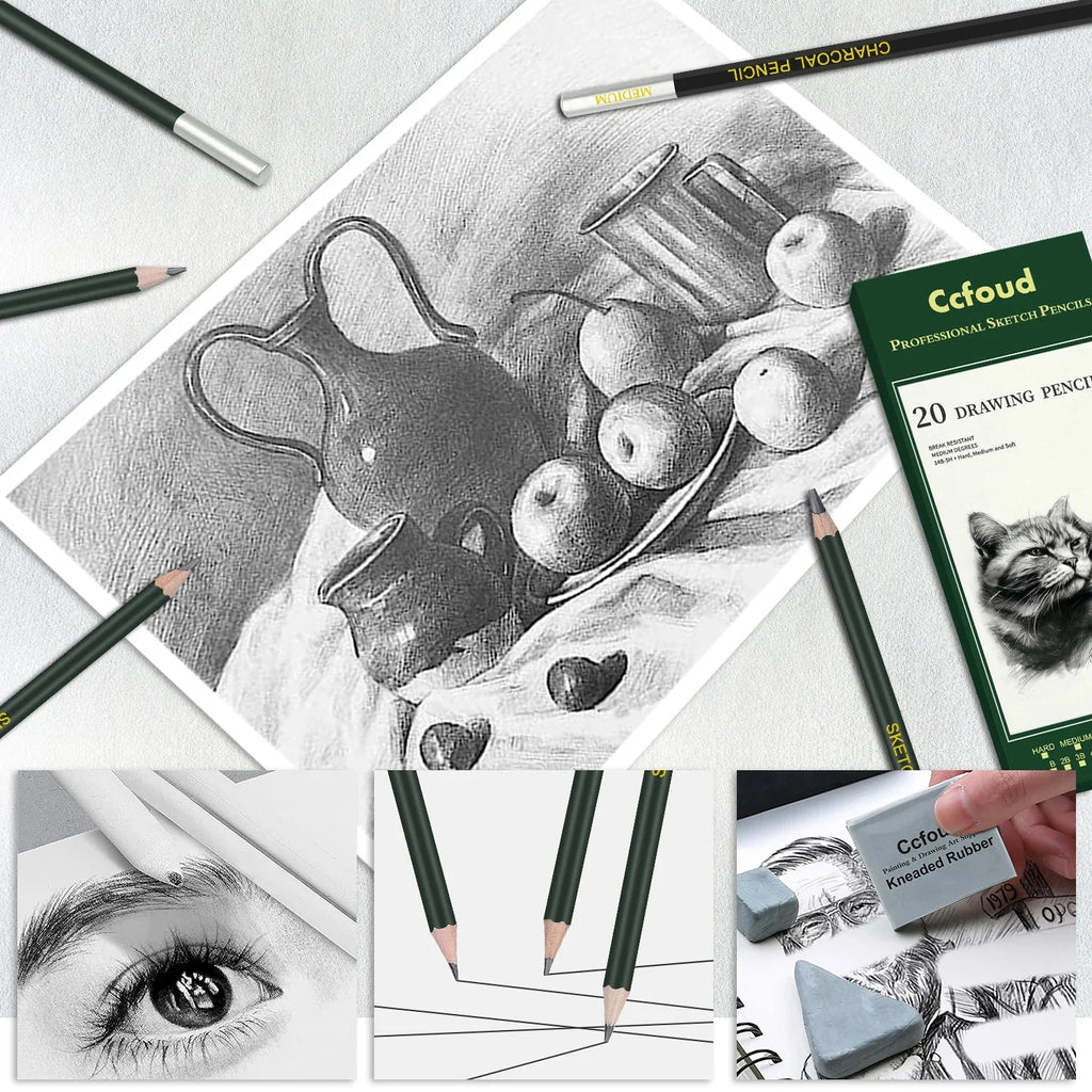 14-60 pcs Drawing Set Sketching Kit - Art Supplies,for Adults Artists with 3-Color Sketchbook,Graphite,Pastel,Charcoal Pencils