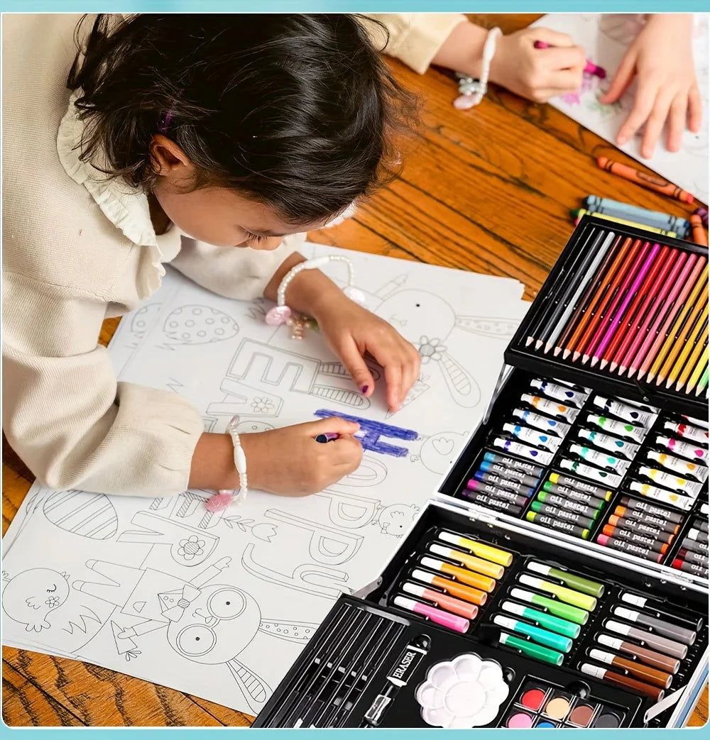 Art Supplies, 145 Pack Painting Drawing Art Kit , Deluxe Double Layers Art Set Crafts, Colored Pencils, Oil Pastels, Watercolor