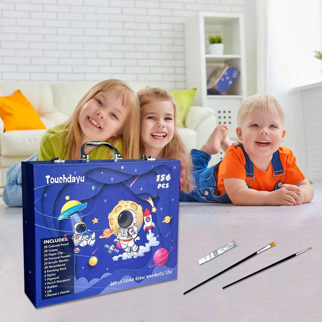 Cartoon Art Supplies,156 Pack Painting Drawing Art Kit ,Deluxe Double Layers Art Set Tool,Colored Pencils,Oil Pastels,Watercolor