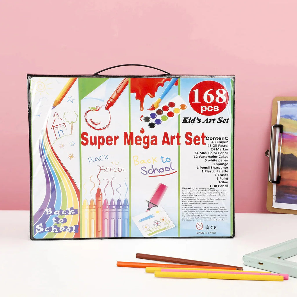 168pcs Office School Supplies Art drawing Set Oil Pastels Watercolor Markers Kids Painting Kit for Children Students School Gift