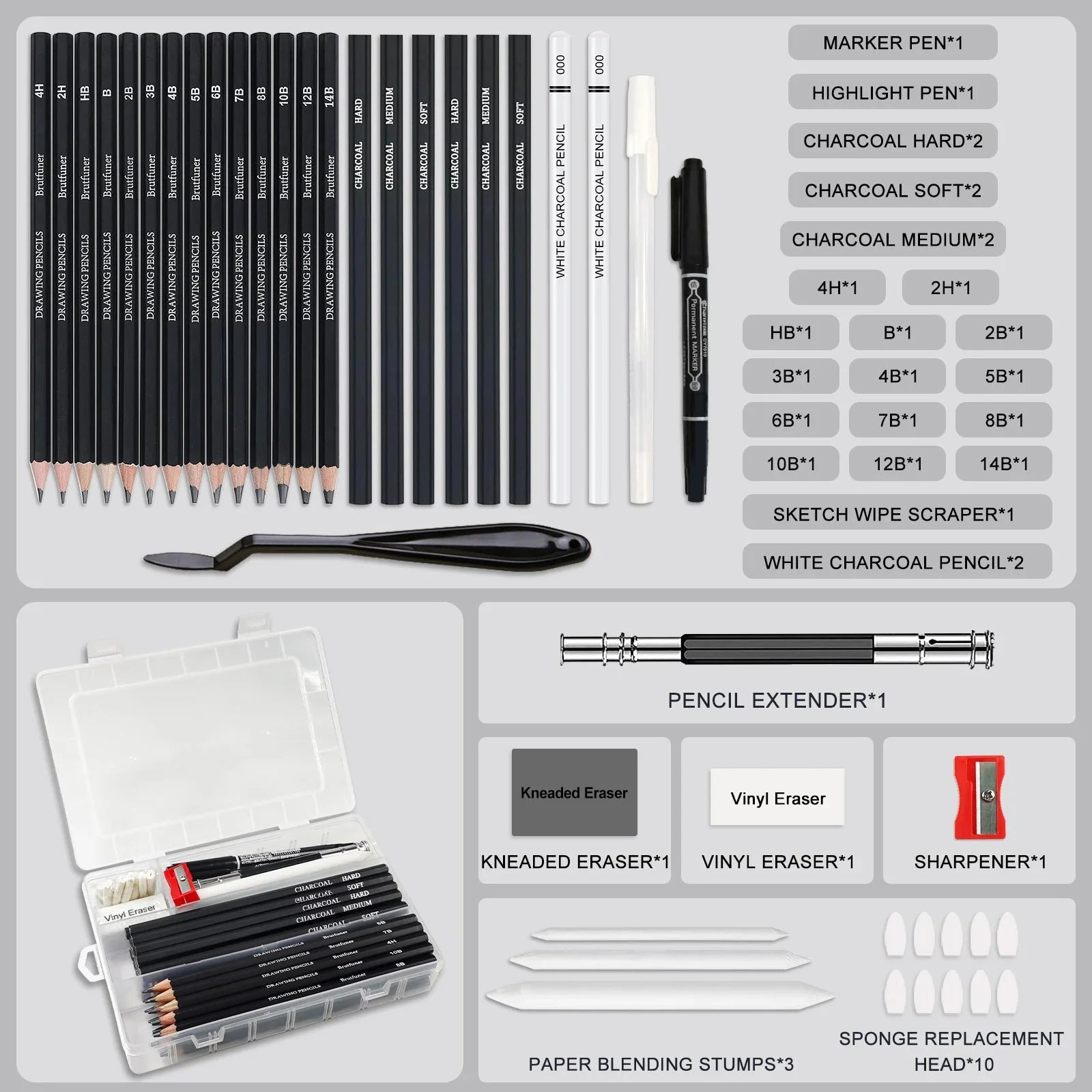 14-60 pcs Drawing Set Sketching Kit - Art Supplies,for Adults Artists with 3-Color Sketchbook,Graphite,Pastel,Charcoal Pencils